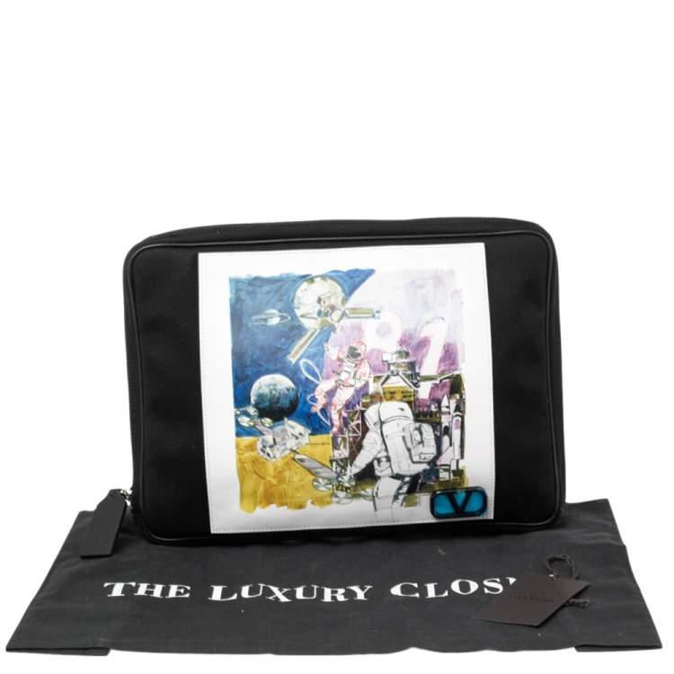 Pre Owned Valentino Black Nylon Spaceland Laptop Case