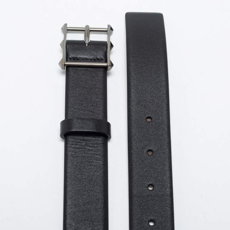 Pre Owned Valentino Black Leather Rockstud Buckle Belt 95 CM