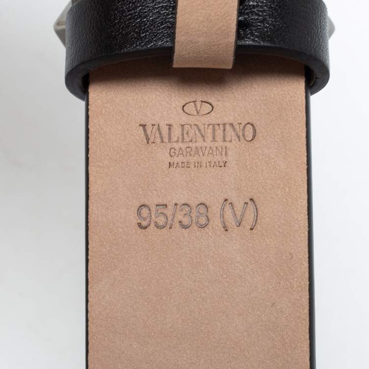 Pre Owned Valentino Black Leather Rockstud Buckle Belt 95 CM