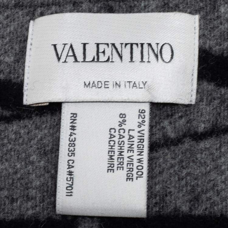 Pre Owned Valentino Black/Grey VLTN Printed Wool and Cashmere Scarf