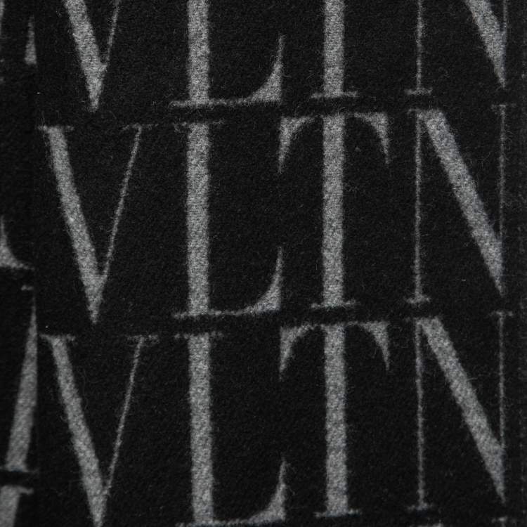 Pre Owned Valentino Black/Grey VLTN Printed Wool and Cashmere Scarf