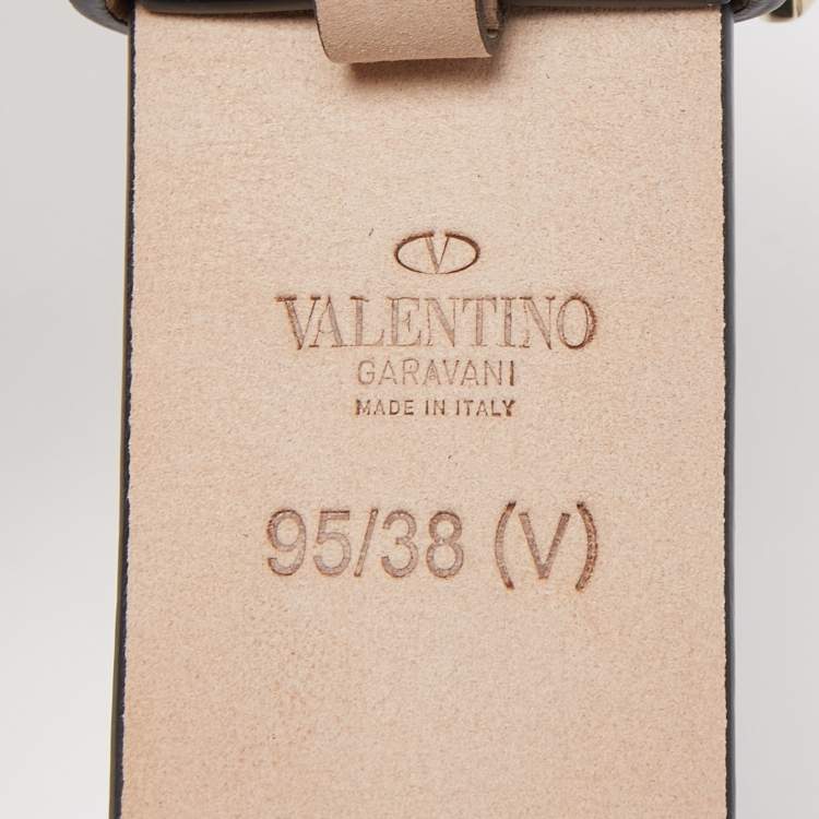 Pre Owned Valentino Black Leather Rockstud Buckle Belt 95CM