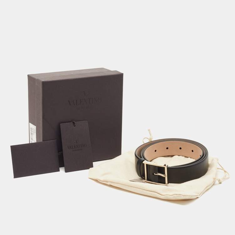 Pre Owned Valentino Black Leather Rockstud Buckle Belt 90CM