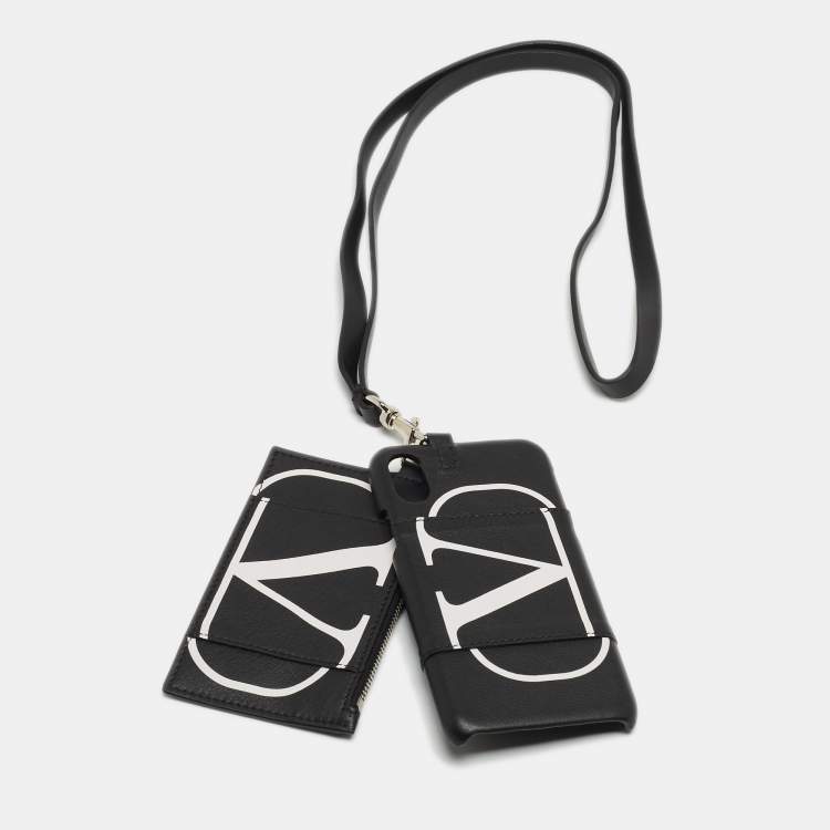 Valentino Black/White Leather VLogo iPhone X/XS Case and Card Holder with  Strap Valentino | The Luxury Closet