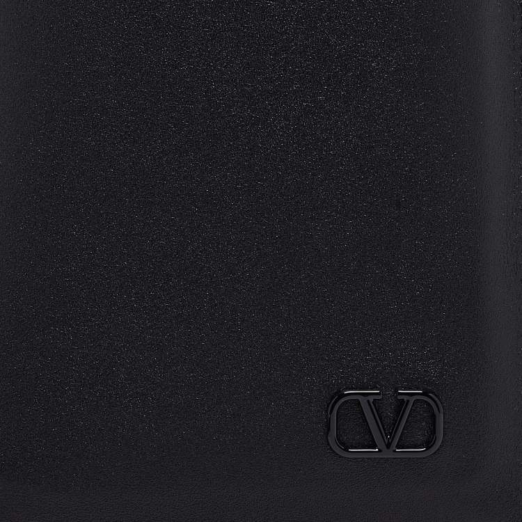 Pre Owned Valentino Black Leather Mini VLogo Phone Case