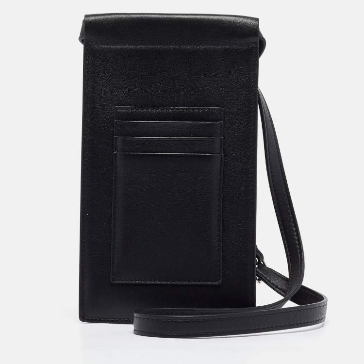 Pre Owned Valentino Black Leather Mini VLogo Phone Case