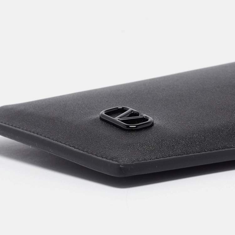 Pre Owned Valentino Black Leather Mini VLogo Phone Case