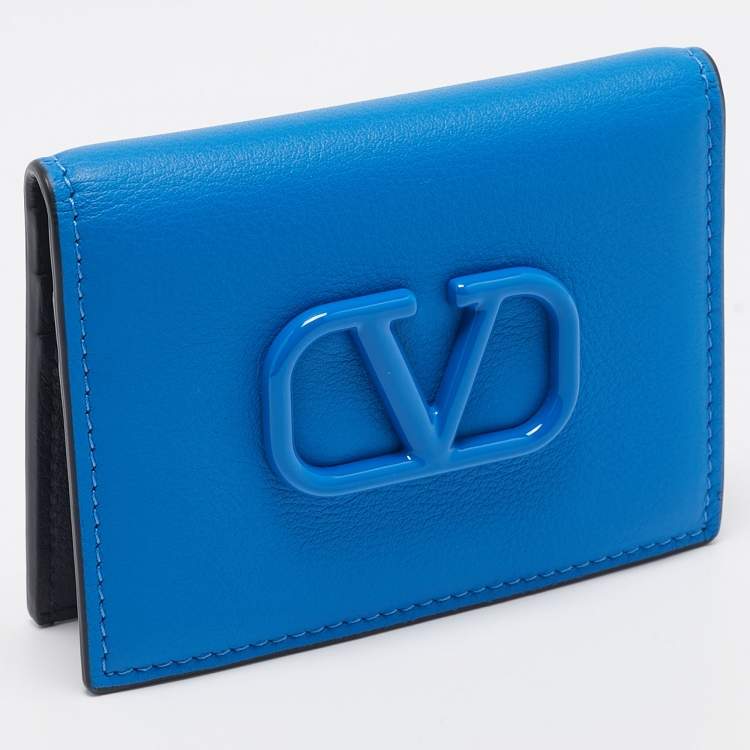 Pre Owned Valentino Blue Leather VLogo Signature Card Holder