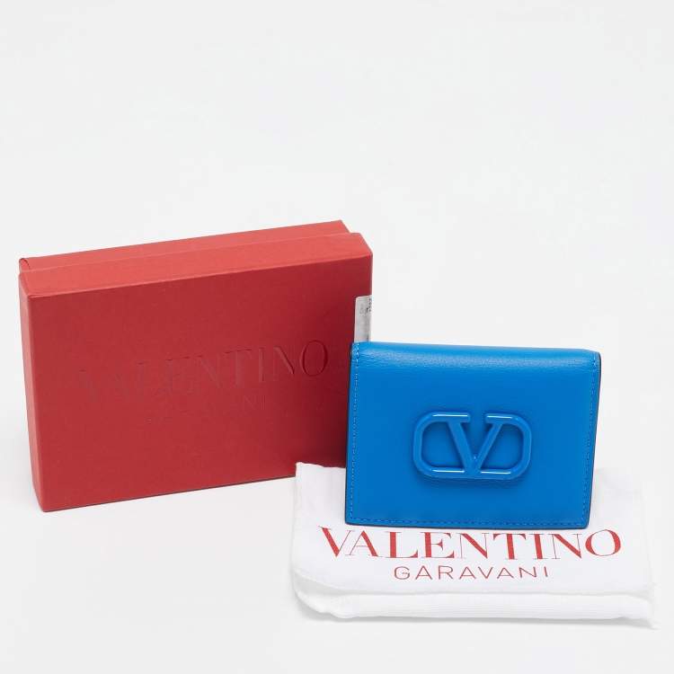 Pre Owned Valentino Blue Leather VLogo Signature Card Holder