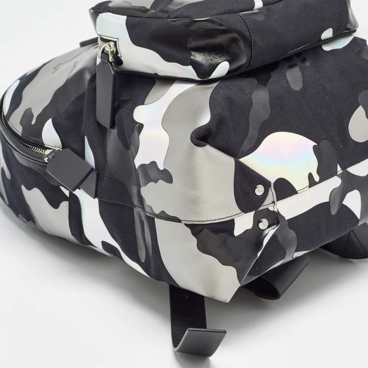 Pre Owned Valentino Black/Metallic Camouflage Fabric and Leather VLogo Backpack
