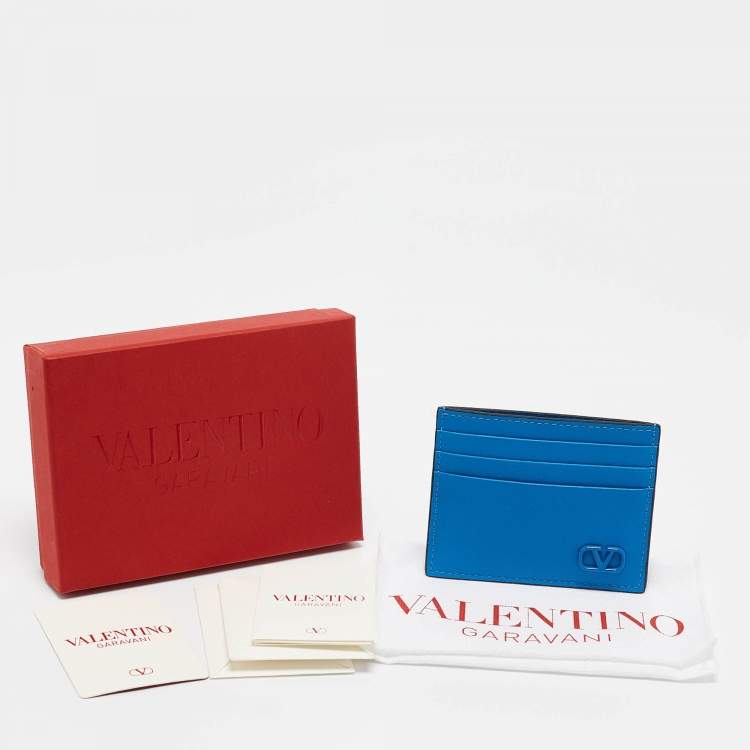 Pre Owned Valentino Blue Leather VLogo Card Holder