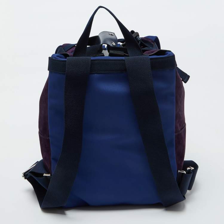Pre Owned Valentino Navy Blue/Purple Nylon and Suede VLTN Backpack