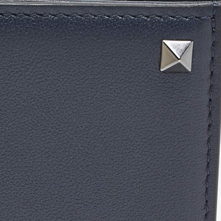 Pre Owned Valentino Navy Blue Leather Rockstud Bifold Wallet