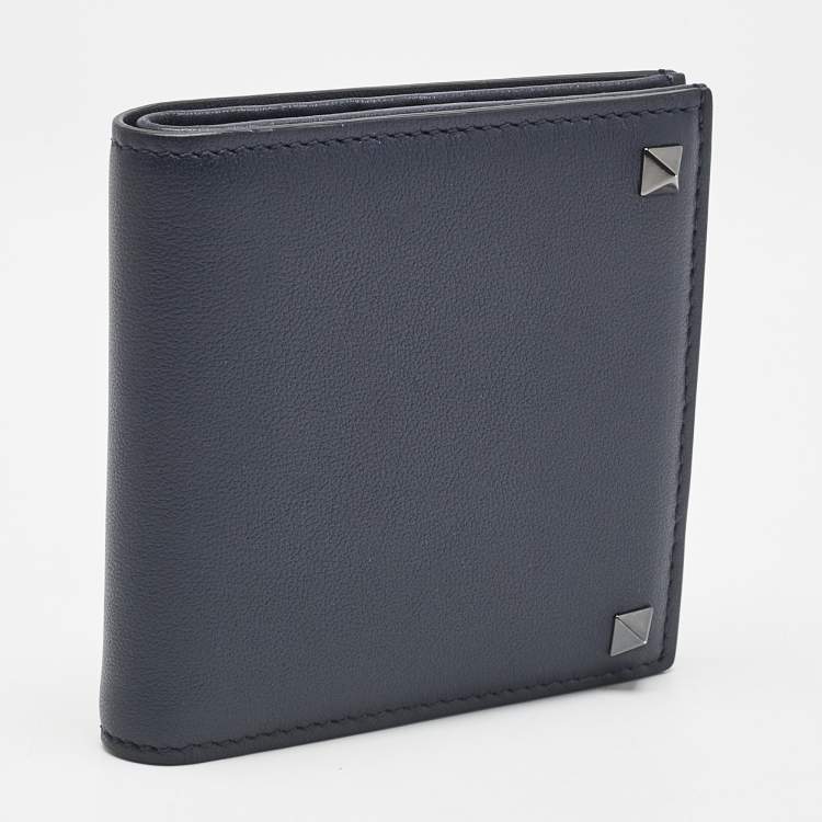 Pre Owned Valentino Navy Blue Leather Rockstud Bifold Wallet