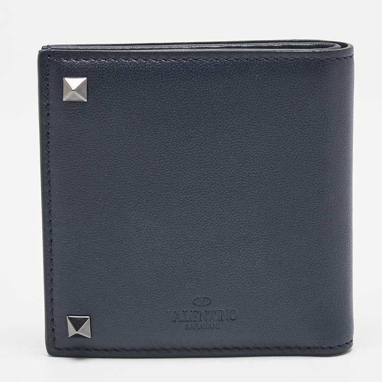 Pre Owned Valentino Navy Blue Leather Rockstud Bifold Wallet