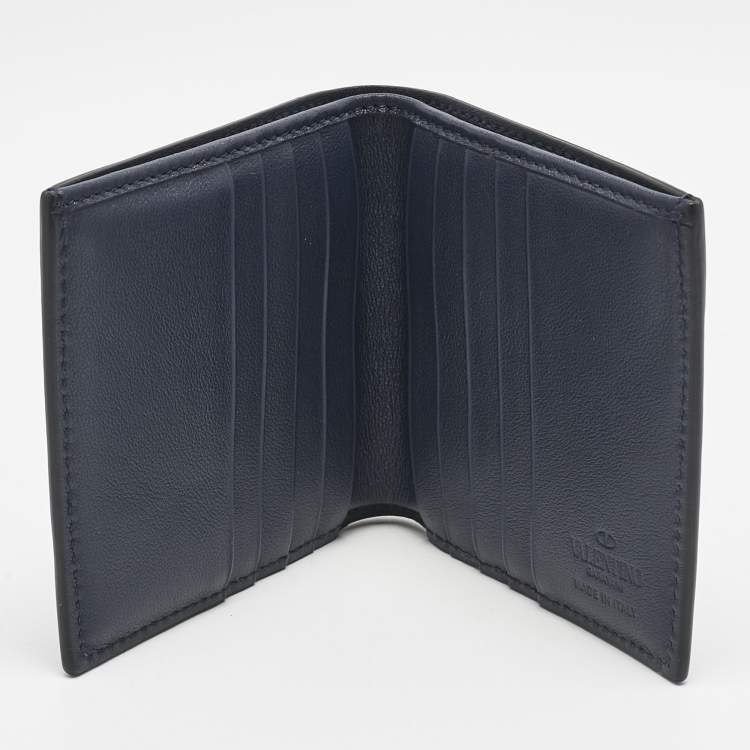 Pre Owned Valentino Navy Blue Leather Rockstud Bifold Wallet