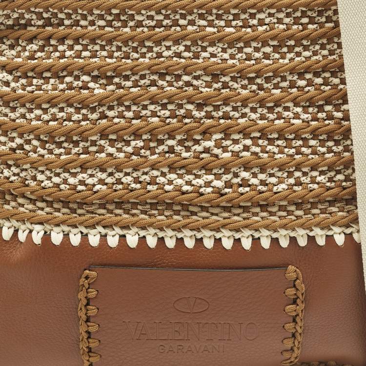 Pre Owned Valentino Identity Woven Brown/Tan Leather and Rope Tote