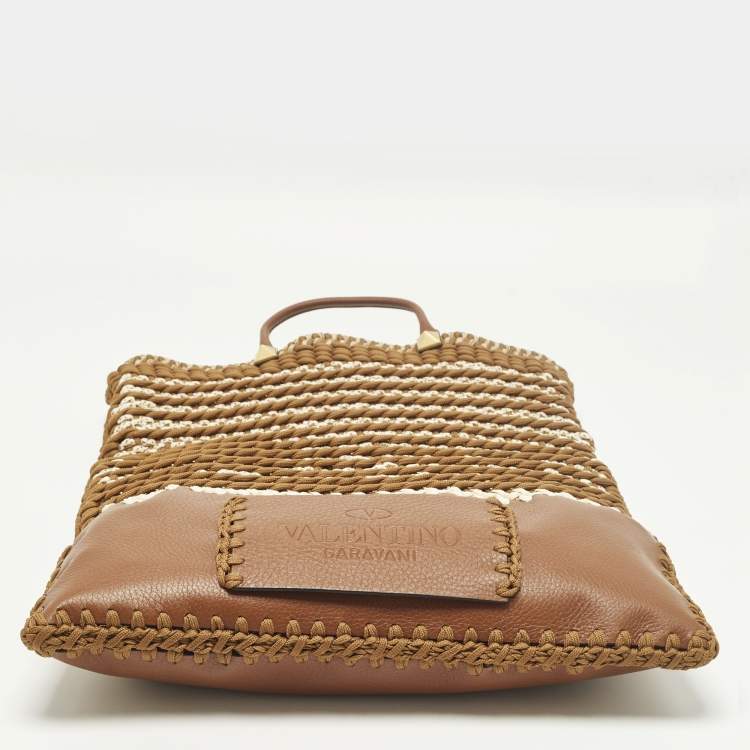 Pre Owned Valentino Identity Woven Brown/Tan Leather and Rope Tote