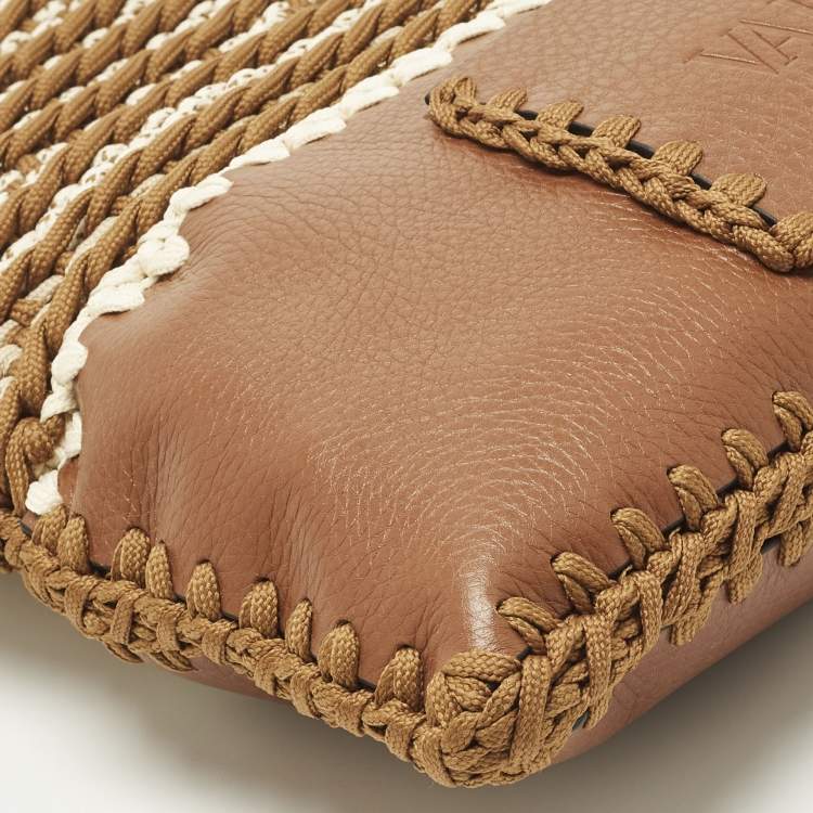 Pre Owned Valentino Identity Woven Brown/Tan Leather and Rope Tote