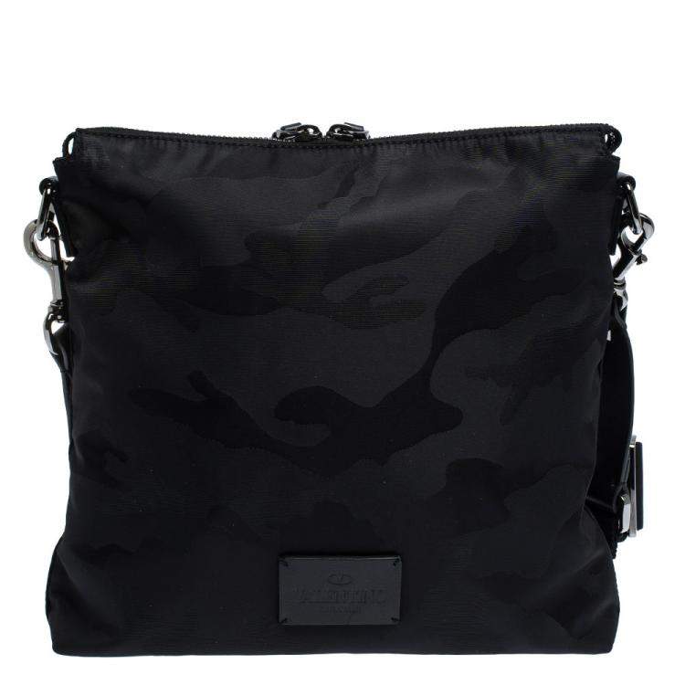 Pre Owned Valentino Black Nylon Camouflage Messenger Bag