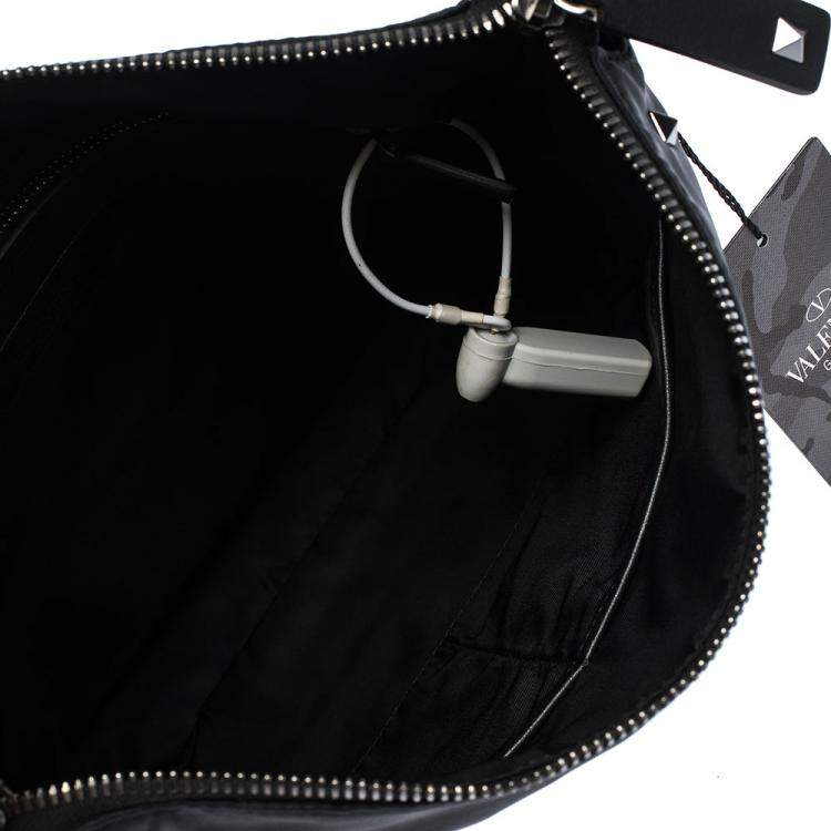 Pre Owned Valentino Black Nylon Camouflage Messenger Bag