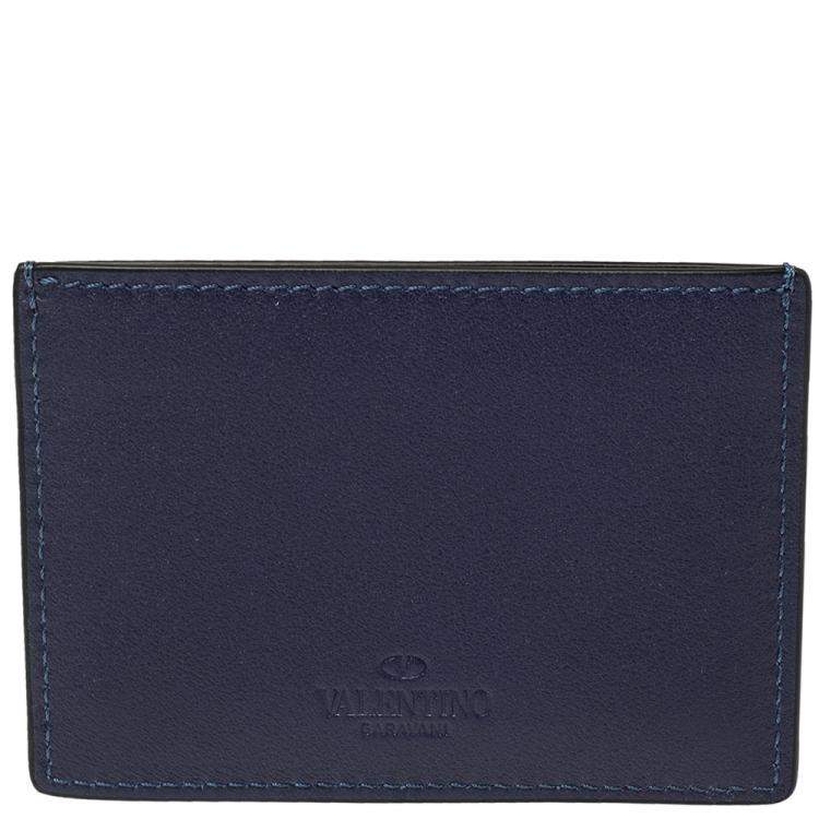 Pre Owned Valentino Navy Leather Rockstud Card Holder