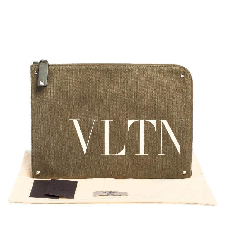 Pre Owned Valentino Green Canvas VLTN Document Case