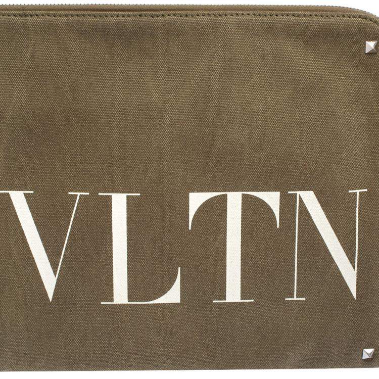 Pre Owned Valentino Green Canvas VLTN Document Case