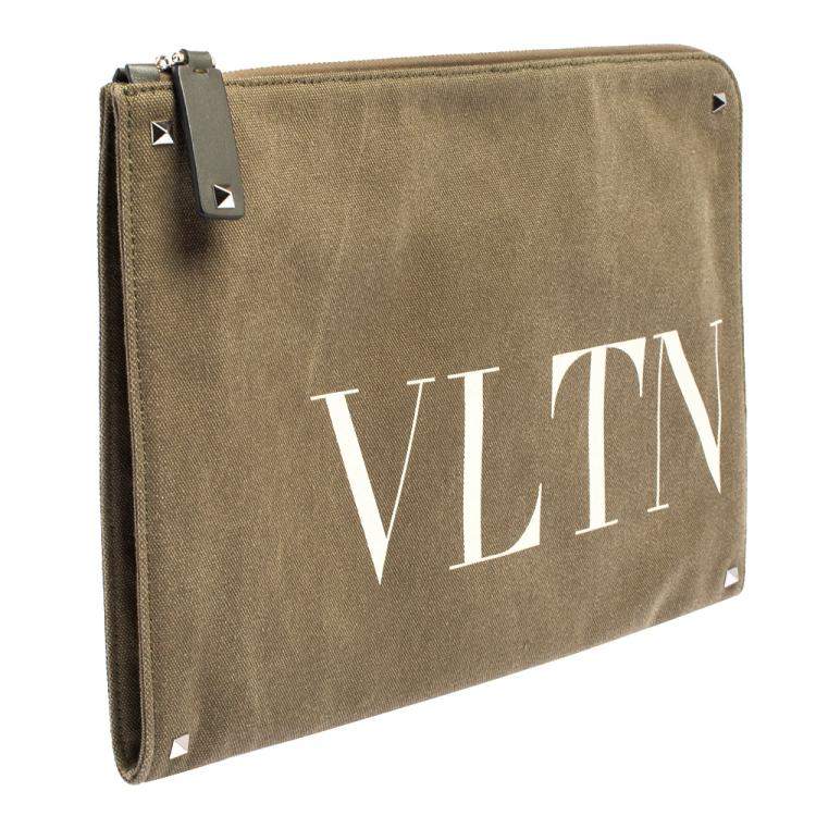 Pre Owned Valentino Green Canvas VLTN Document Case