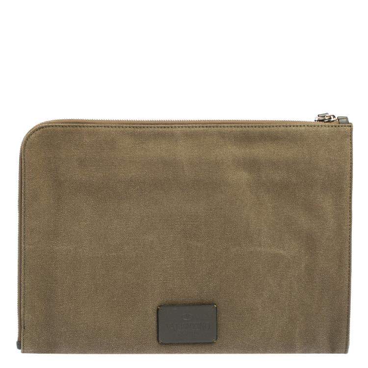 Pre Owned Valentino Green Canvas VLTN Document Case