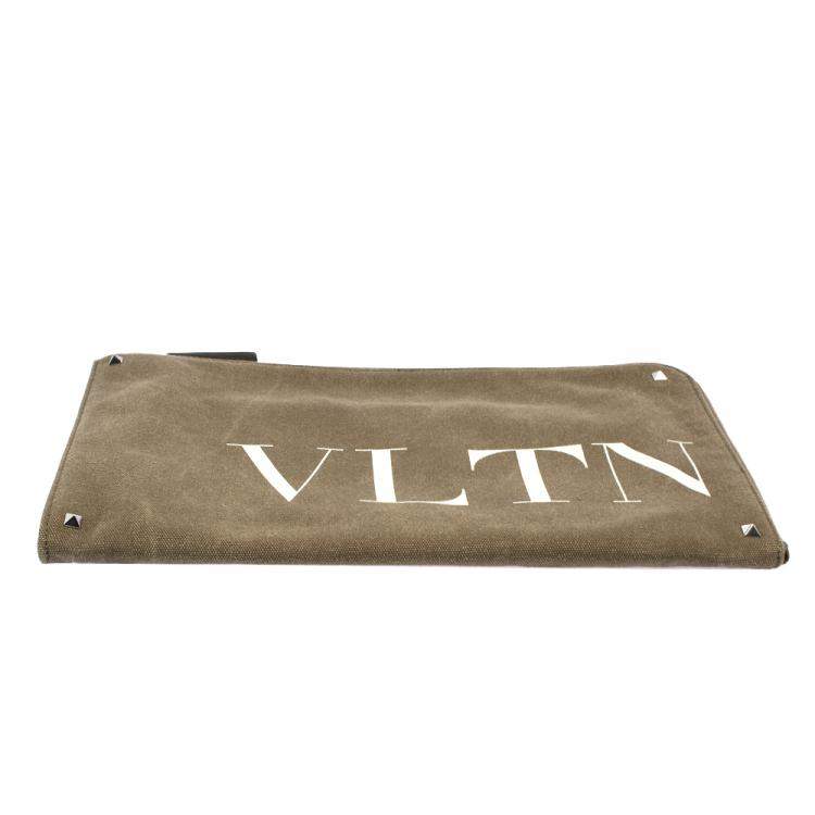 Pre Owned Valentino Green Canvas VLTN Document Case