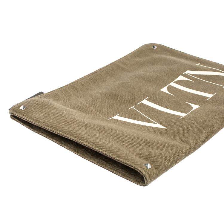 Pre Owned Valentino Green Canvas VLTN Document Case