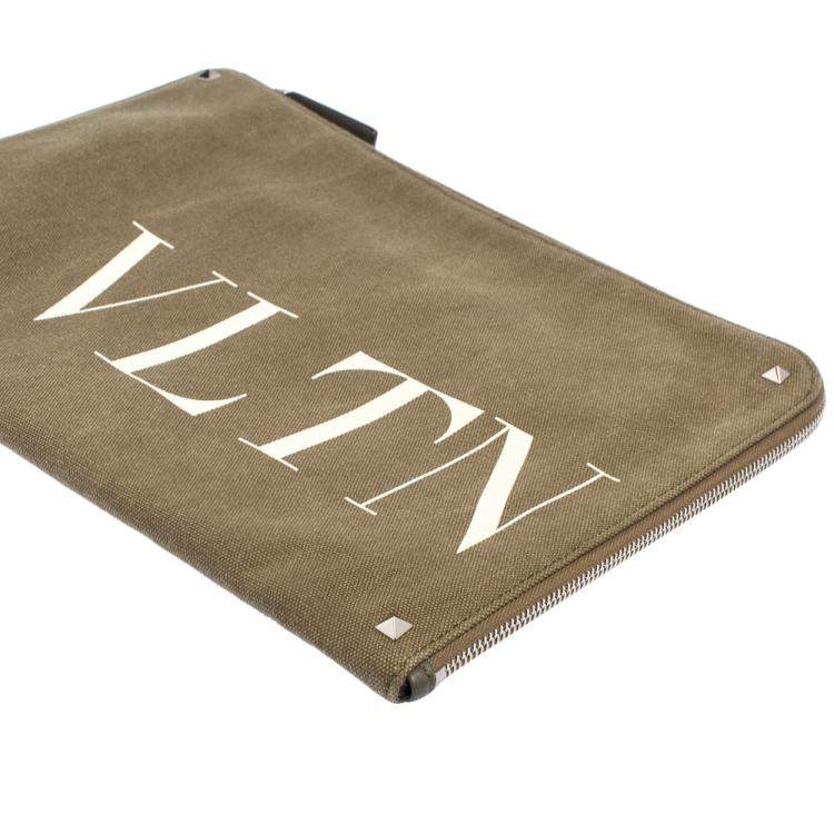 Pre Owned Valentino Green Canvas VLTN Document Case