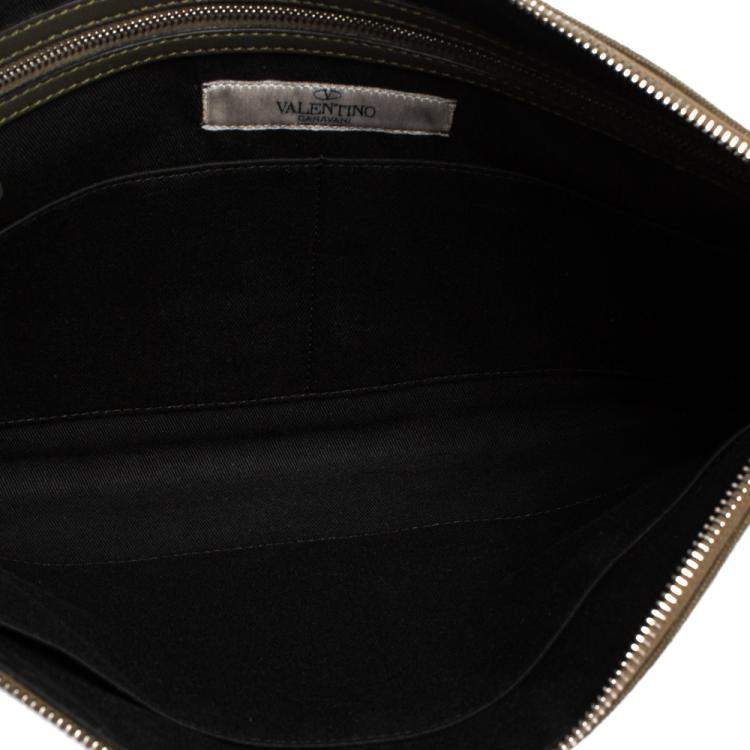 Pre Owned Valentino Green Canvas VLTN Document Case