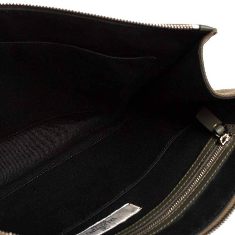 Pre Owned Valentino Green Canvas VLTN Document Case