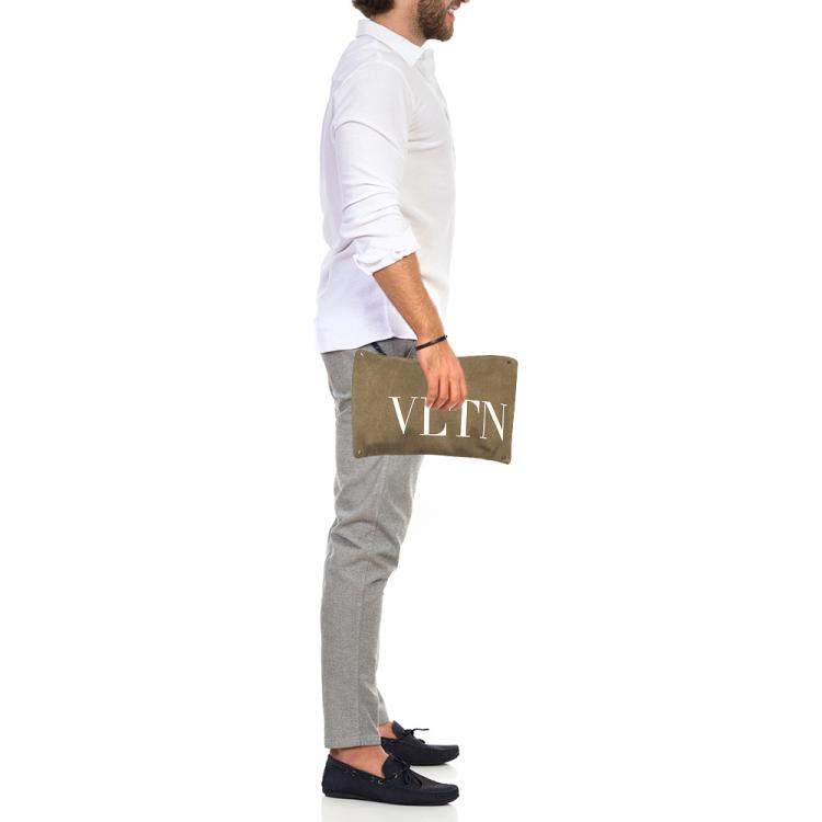Pre Owned Valentino Green Canvas VLTN Document Case