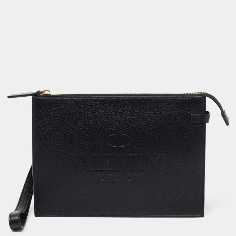Pre Owned Valentino Garavani Black Leather Pouch