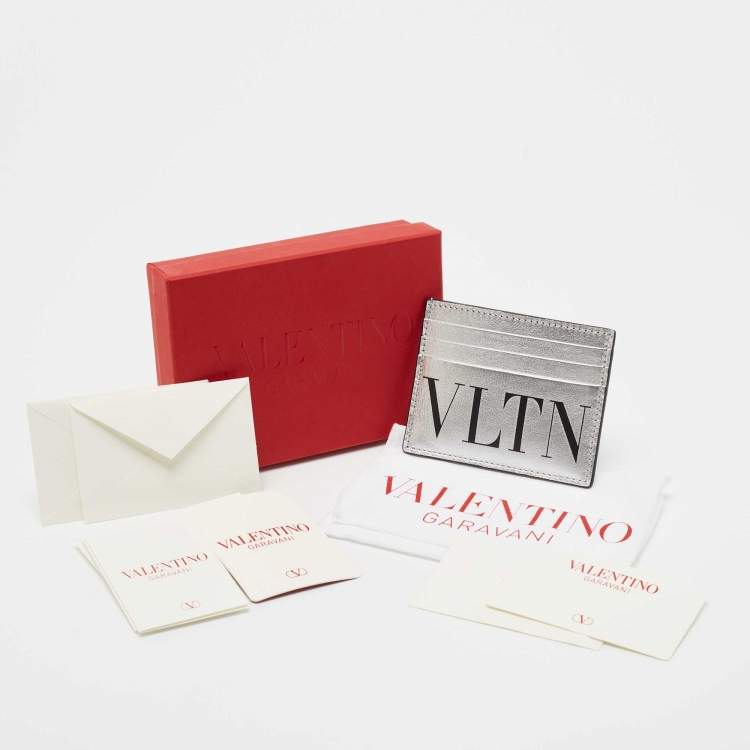 Pre Owned Valentino Silver Leather VLTN Card Holder
