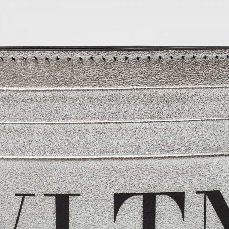 Pre Owned Valentino Silver Leather VLTN Card Holder