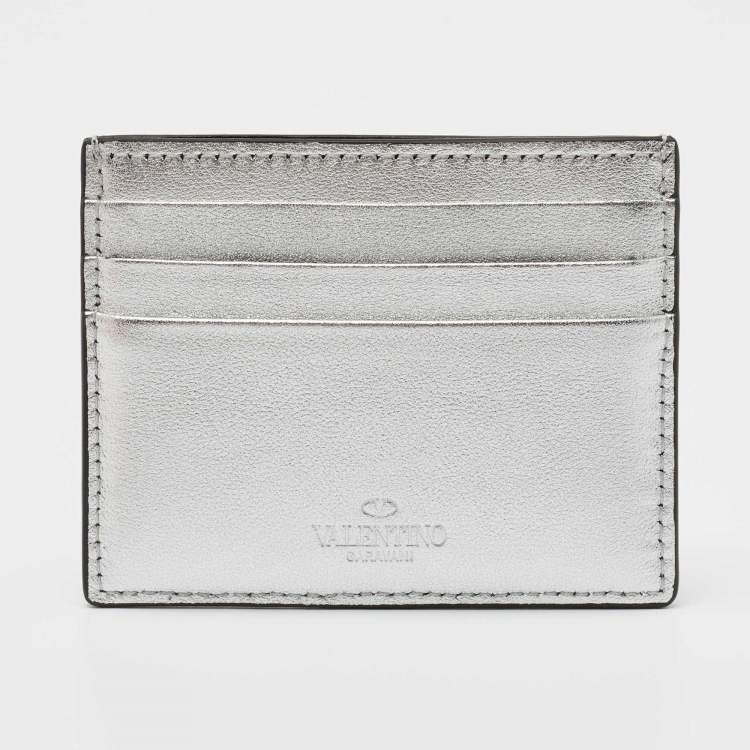 Pre Owned Valentino Silver Leather VLTN Card Holder