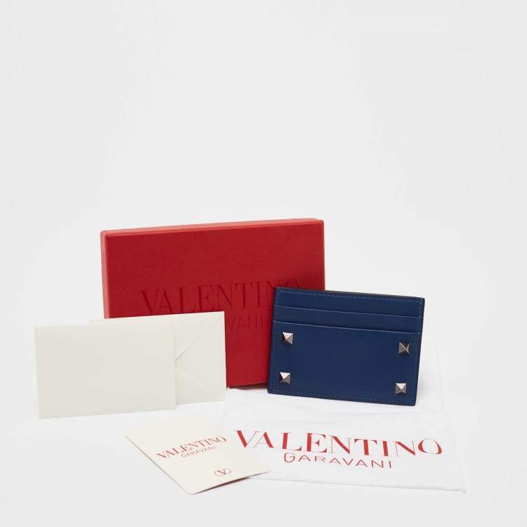 Pre Owned Valentino Blue Leather Rockstud Card Holder