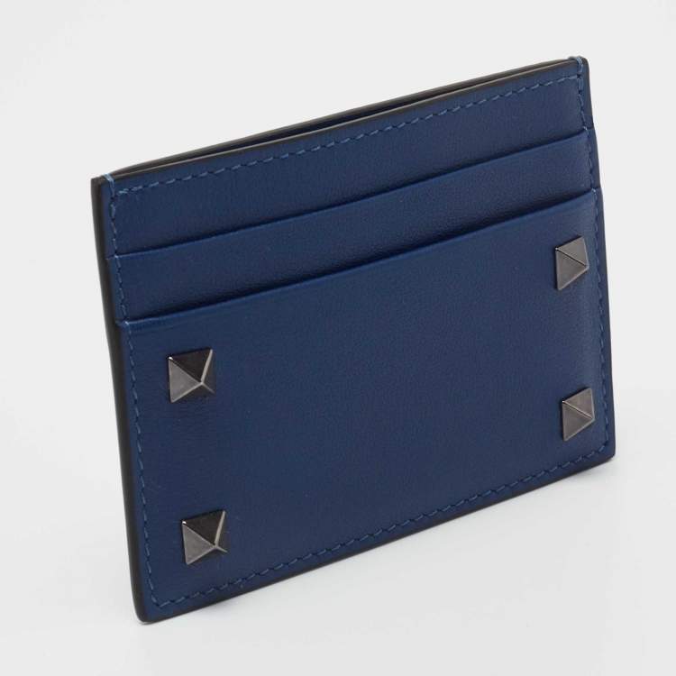 Pre Owned Valentino Blue Leather Rockstud Card Holder