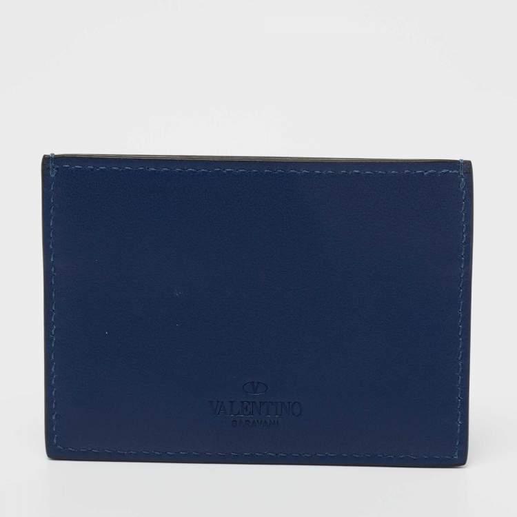 Pre Owned Valentino Blue Leather Rockstud Card Holder