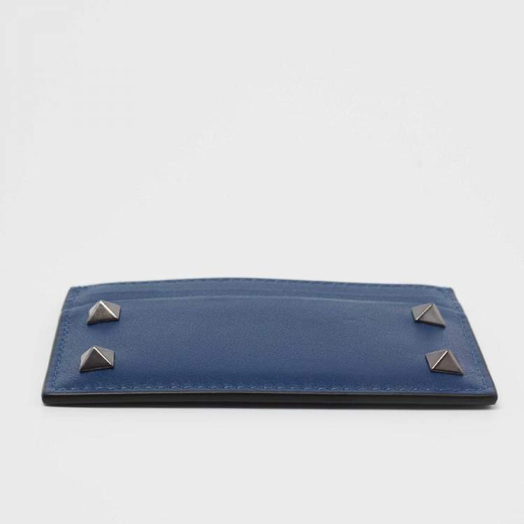 Pre Owned Valentino Blue Leather Rockstud Card Holder