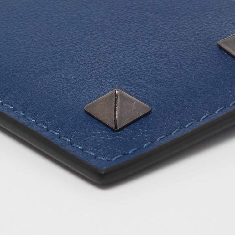 Pre Owned Valentino Blue Leather Rockstud Card Holder