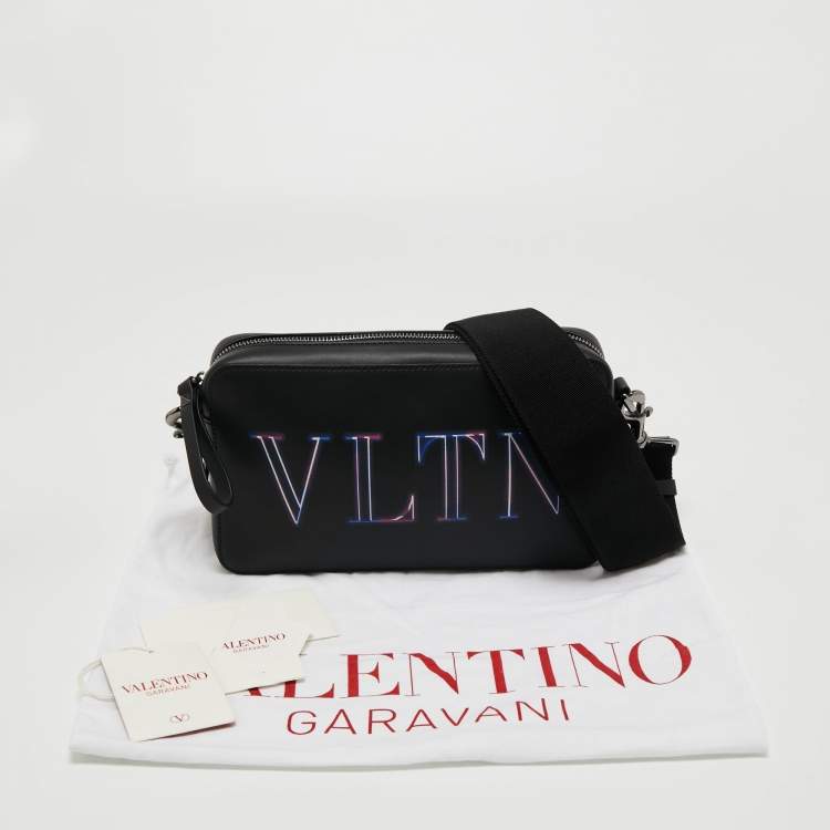 Pre Owned Valentino Black Leather VLTN Crossbody Bag