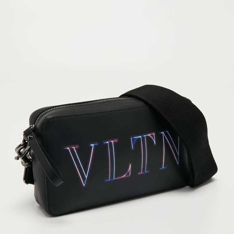 Pre Owned Valentino Black Leather VLTN Crossbody Bag