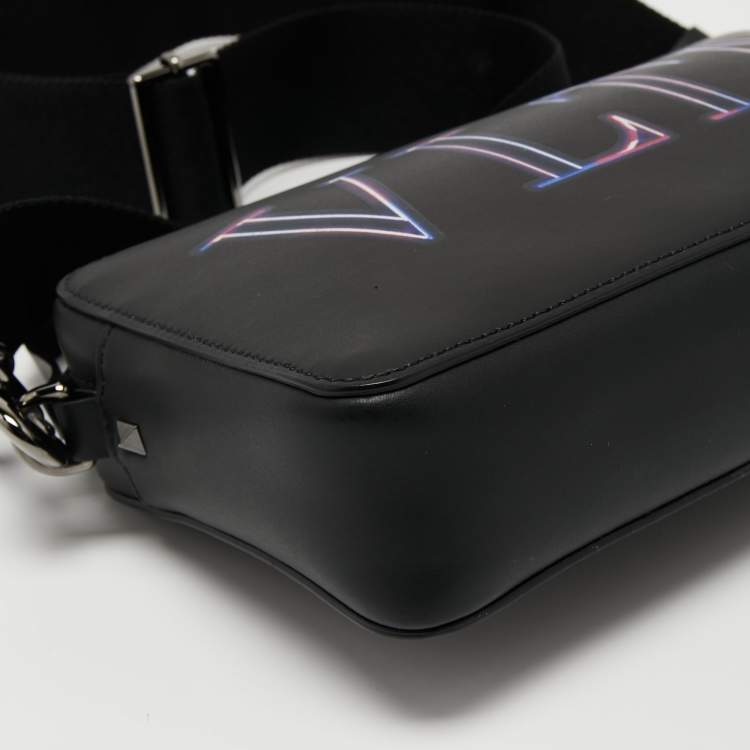 Pre Owned Valentino Black Leather VLTN Crossbody Bag