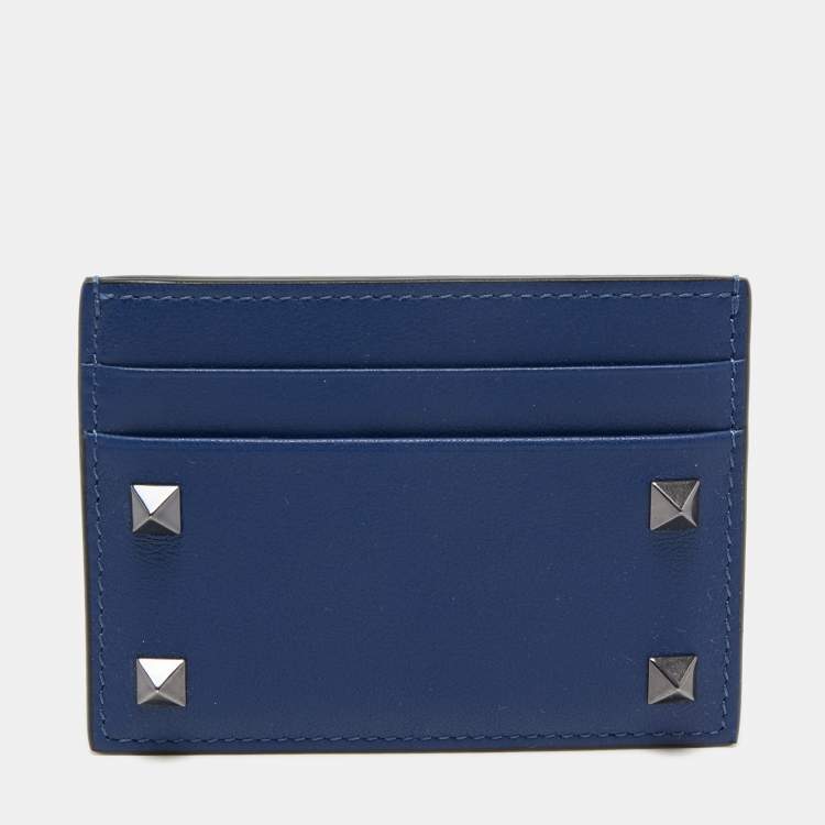 Pre Owned Valentino Blue Leather Rockstud Card Holder