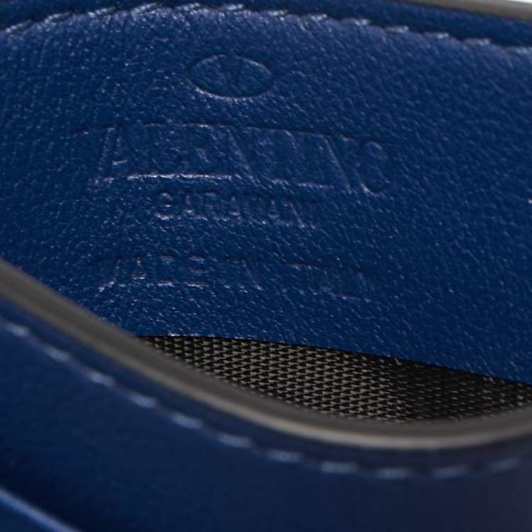 Pre Owned Valentino Blue Leather Rockstud Card Holder